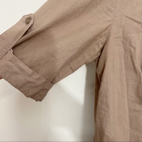 HOT BESO textured bib gathered roll tab sleeve lightweight woven rayon S - Picture 3 of 6